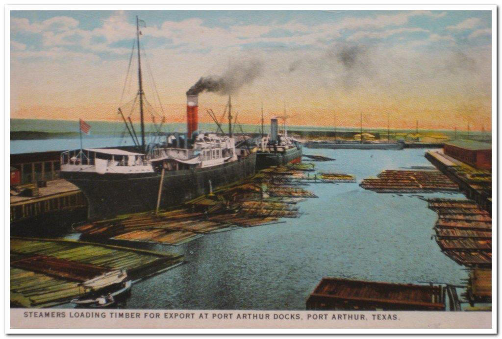 Steamers loading timber for the export at Port Arthur Docks, Port Arthur, TX